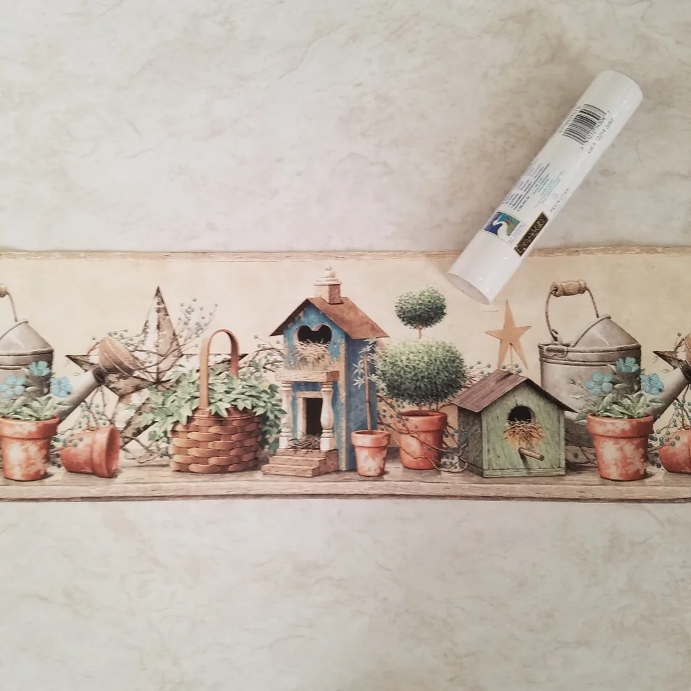 Wallpaper Border Shandi Blue Bird Hill Birdhouse